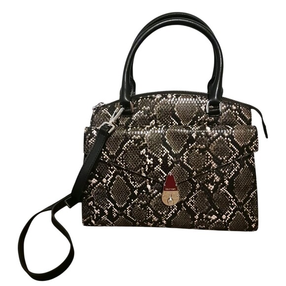 CALVIN KLEIN Lock Candy Python Embossed Statement Satchel / Crossbody Strap Bag - Picture 1 of 8